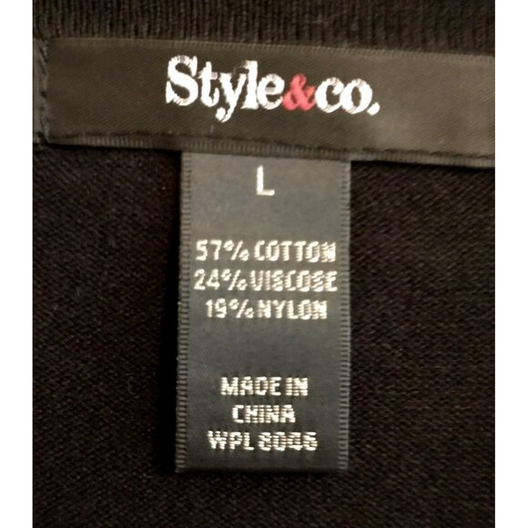 Style & Co Cardigan Open Front Sweater Fringed 3/4 Ruched Sleeves Black - Large - Picture 6 of 7